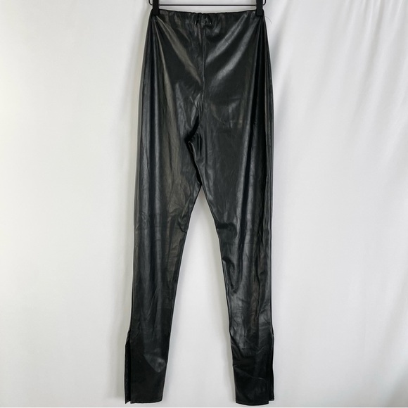 PrettyLittleThing Black Faux Leather Side Split Hem High Rise Pants Size 6 - Picture 10 of 16
